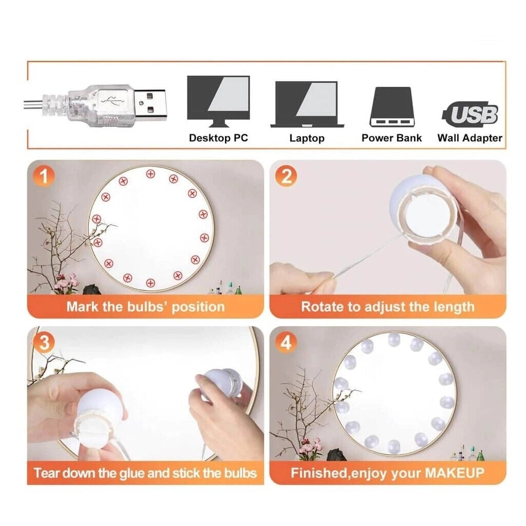 Luci da specchio trucco stile Hollywood lampadine led dimmerabili - set 10PZ