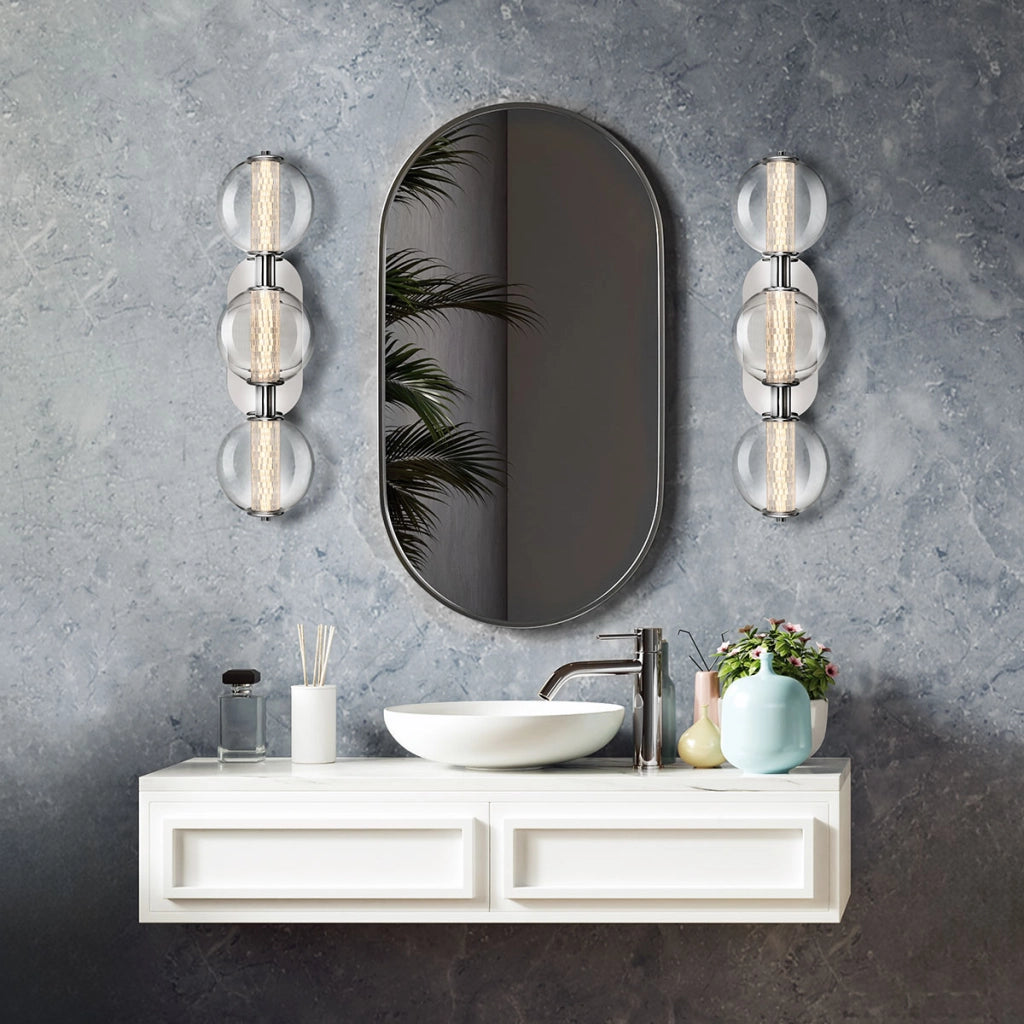 Applique bagno ATOMO cromata 3 sfere vetro LED 13W Quintiesse