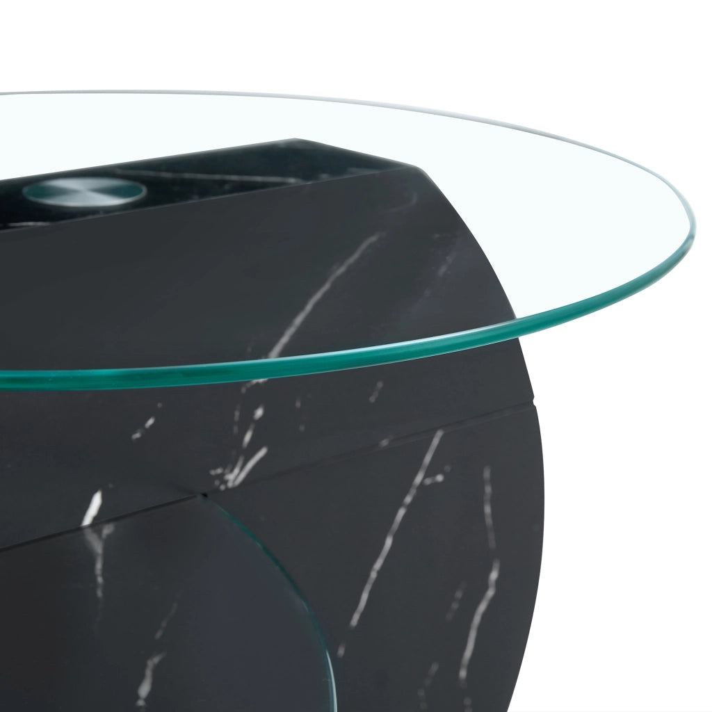 TAVOLINO da caffè a più livelli Ø 49,8/69,8 cm MDF e vetro temperato Nero/Trasparente