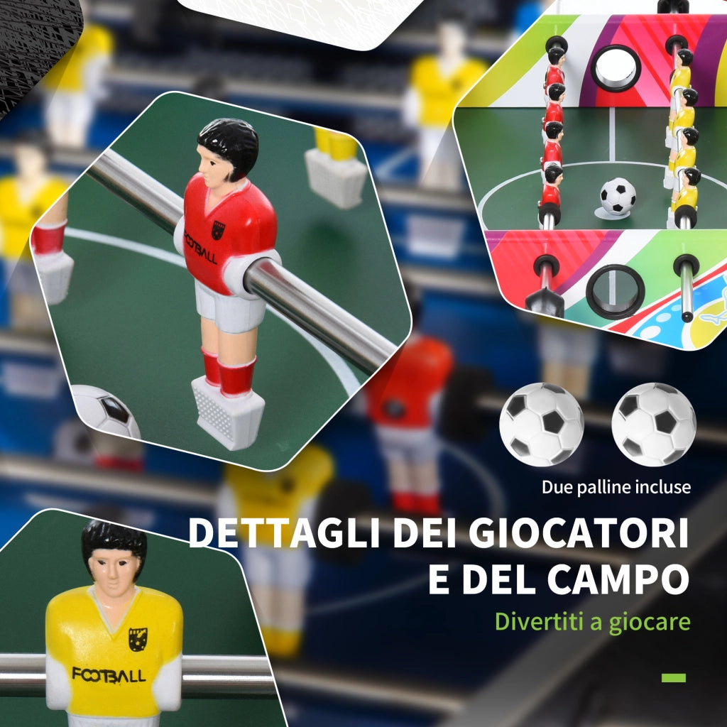Calcio Balilla 86.5x43.5x63 cm con 2 Tabelloni Segnapunti in Legno Acciaio Inox e Plastica Multicolore