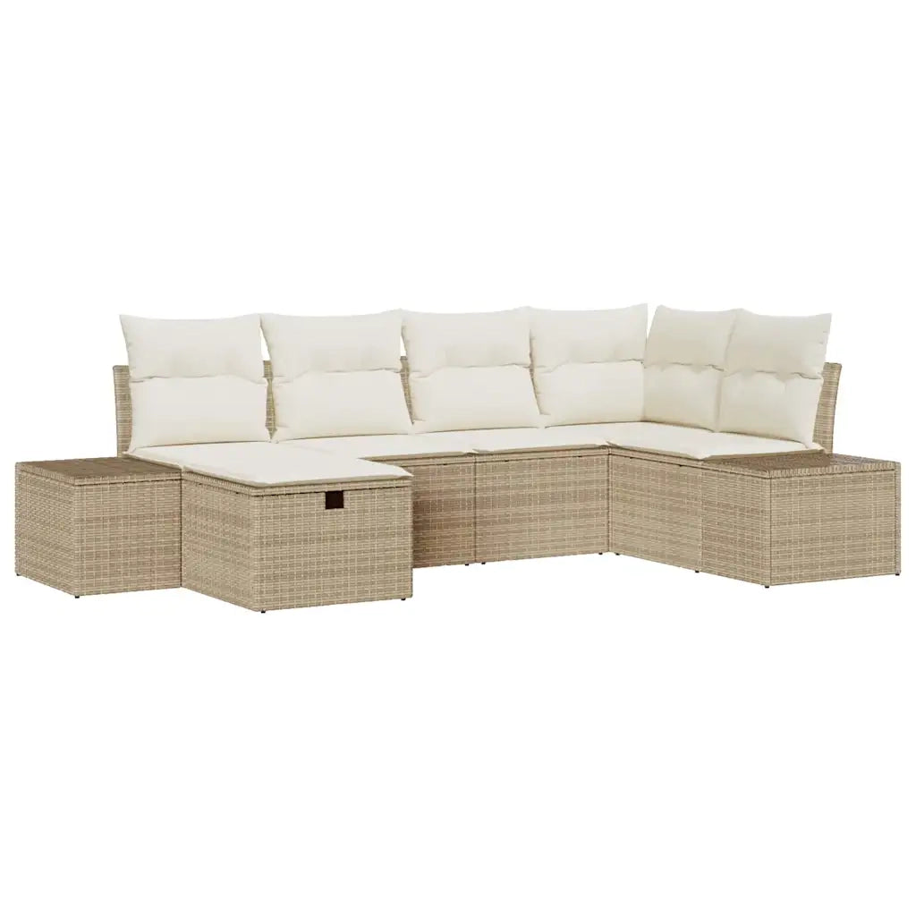 Set Divano da Giardino con cuscino 6 pcs Beige polyrattan