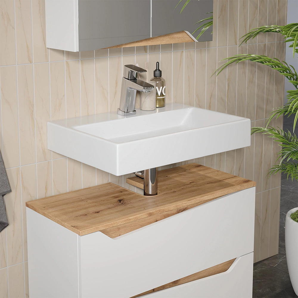 Vicco Mobile sottolavabo per bagno Bianco/Artisan 80 x 57.5 cm con 2 cassetti