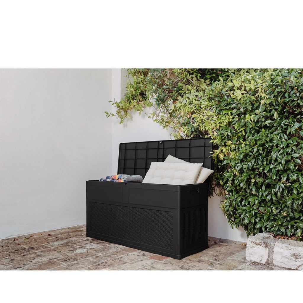 Baule multiuso Toscana 320 litri per interno in resina effetto rattan colore antracite Toomax