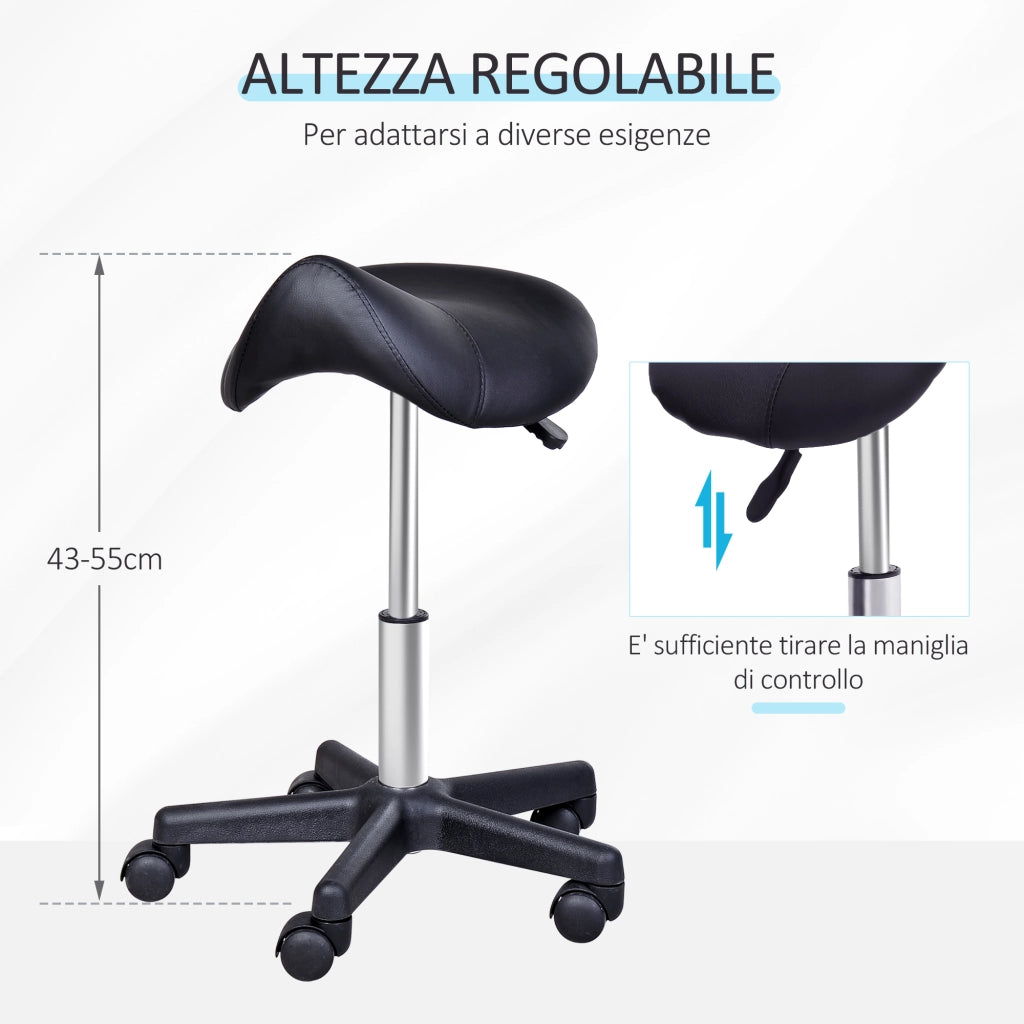 Sgabello Girevole Imbottito con Ruote e Altezza Regolabile ¨C zephmum ¨C Finta Pelle Nero
