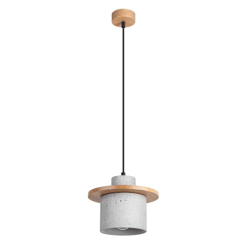 Lampada a sospensione MAB in cemento e legno 22x125cm E27 15W luce moderna