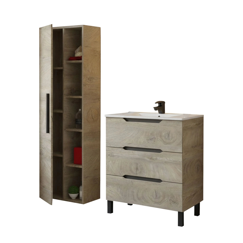 Laterza, set Mobili Bagno 3 Cassetti, Marrone Quercia