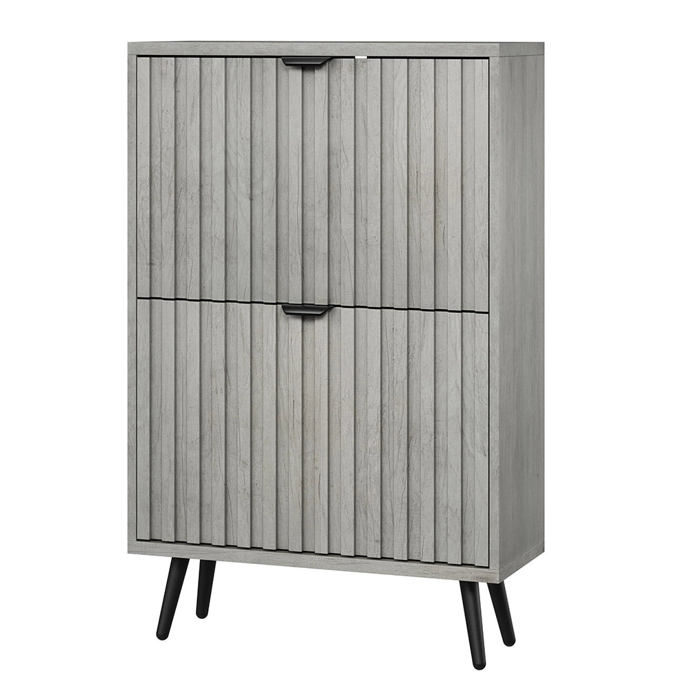 Scarpiera Nascosta 60cm - Xylo - Design a Coste Grigio con 2 Cassetti Ribaltabili