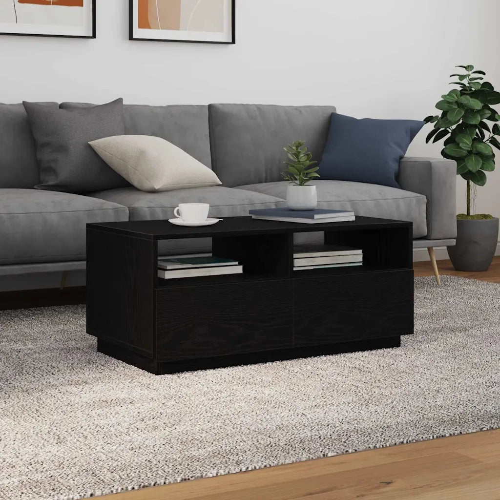 Tavolino da Soggiorno con Luci LED Rovere Nero 90x49x40 cm 862254