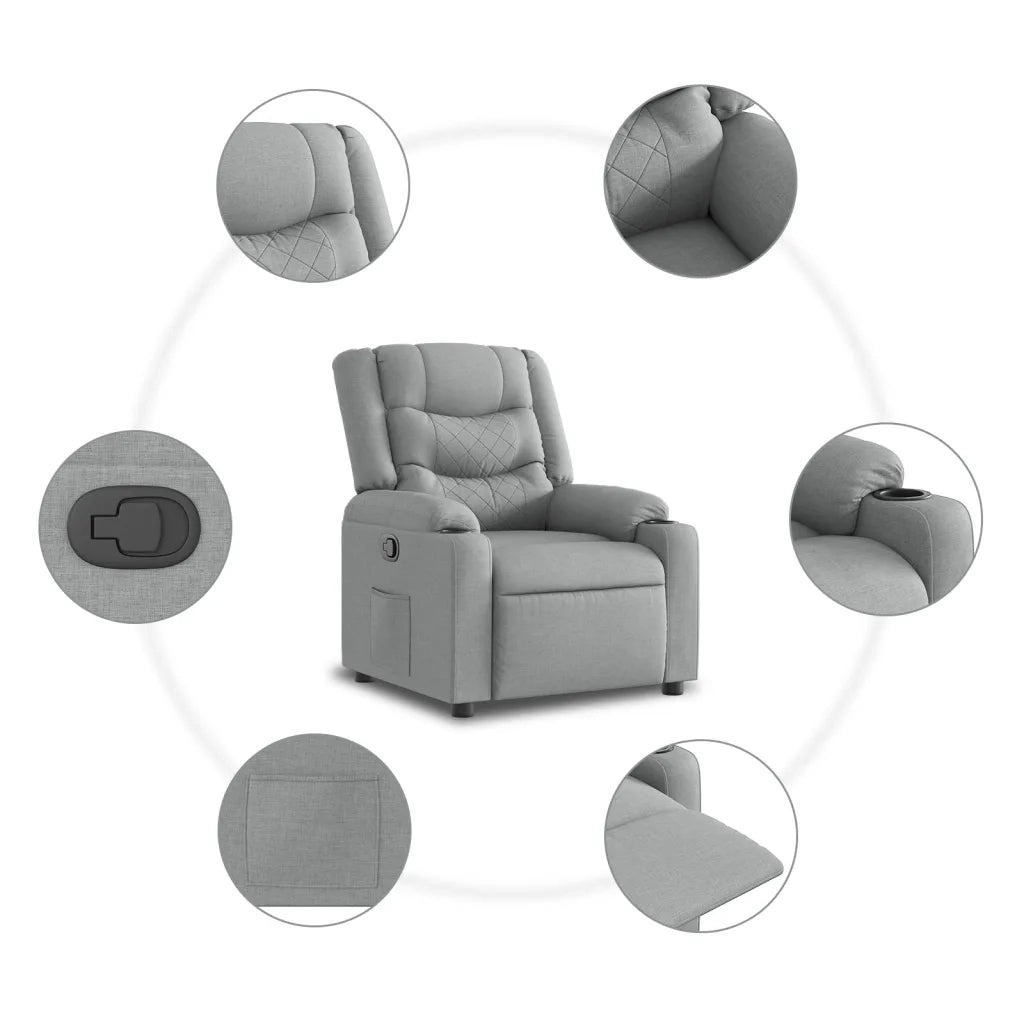 Poltrona | Sedia Relax Alzapersona Reclinabile Grigio Chiaro in Tessuto