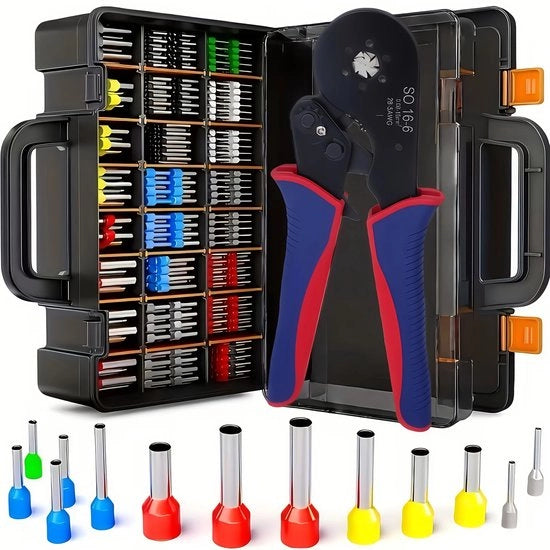 Set di strumenti per crimpatura HSC10 16-6, con varie tipologie di terminali, tenaglia per cavi, tenaglia a 6 punte