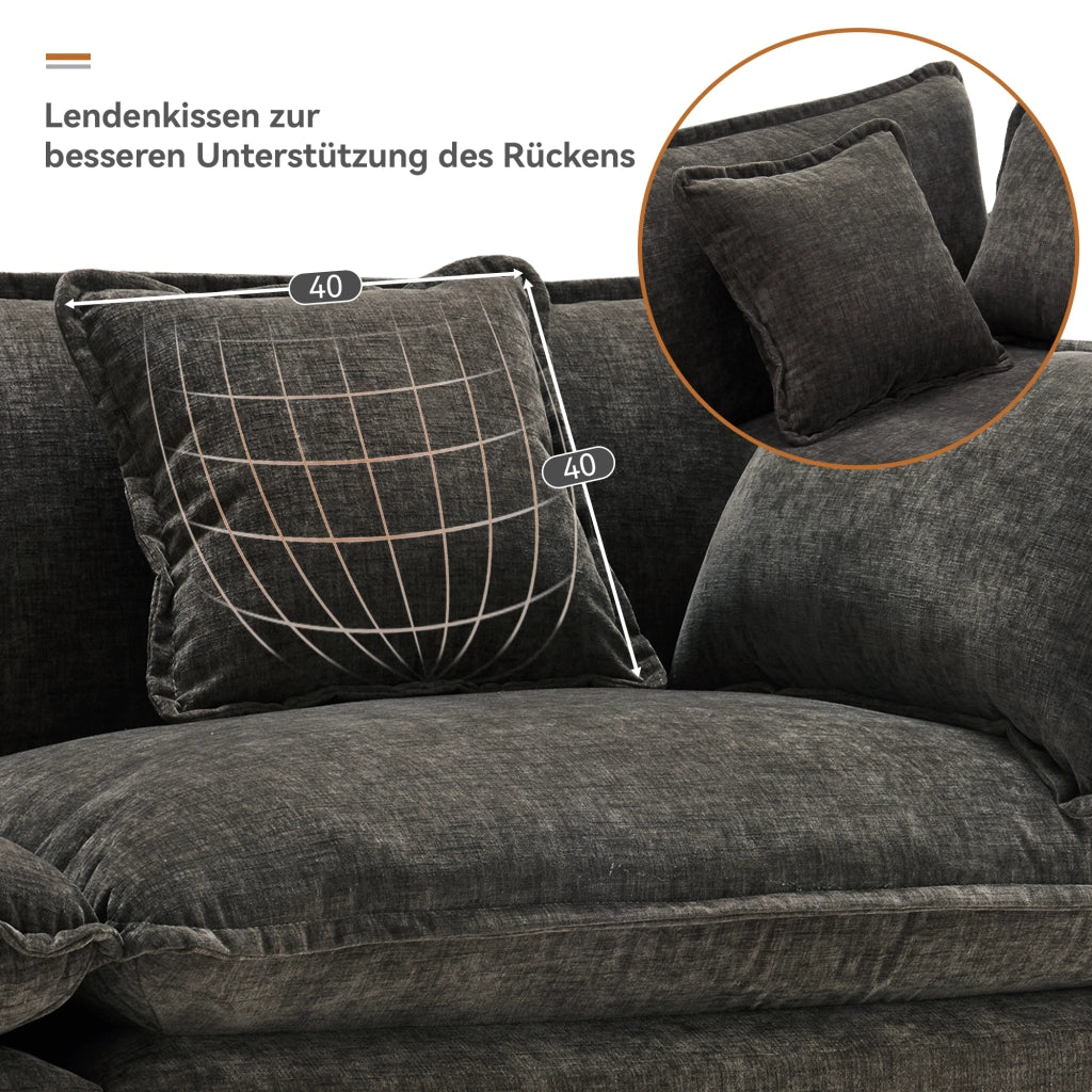 DIVANO Angolare L 283x147x84 cm in Chenille Grigio scuro con pouf mobile