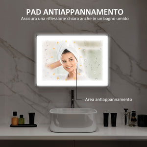 Specchio da Bagno 70x3x50 cm Illuminato a LED 3 Tonalità Cornice in Alluminio Nero