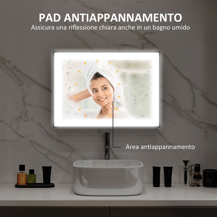 Specchio da Bagno 70x3x50 cm Illuminato a LED 3 Tonalità Cornice in Alluminio Nero