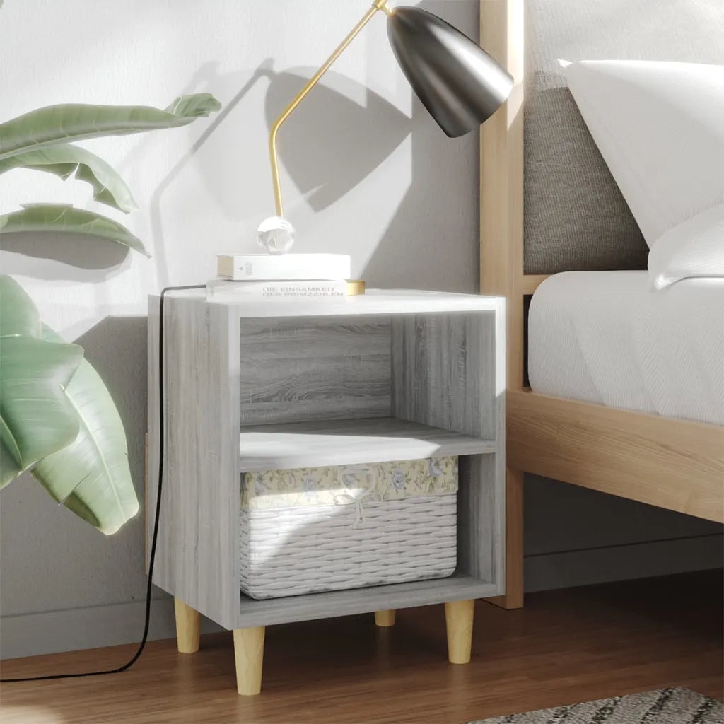 Comodini Gambe in Legno Massello 2 pz Grigio Sonoma 40x30x50 cm 813101