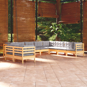 Set Divani da Giardino 10 pz con Cuscini Grigi Massello di Pino cod mxl 39267