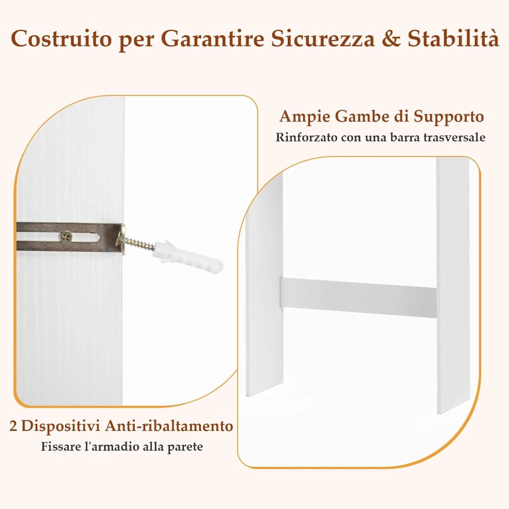 Mobiletto da Bagno sopra il WC, Mobile da Bagno Autoportante Alto 168 cm con 2 Ante e Ripiano Regolabile, Armadietto Salvaspazio sopra la Toilette per Lavanderia, 63 x 24 x 168 cm