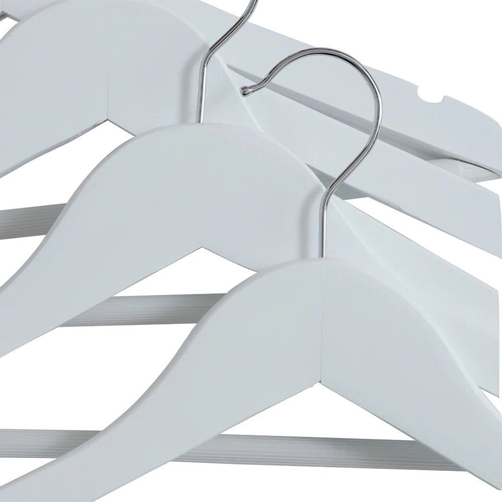 Trade Shop - Set 20pz Grucce In Legno Bianco Barra Portapantaloni Antiscivolo Gancio Ruotante -