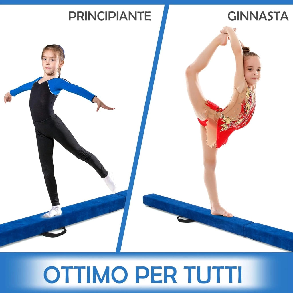 Trave Ginnastica Artistica per Casa 210/240 cm, Trave Pieghevole per Bambini con Maniglia, Base in Legno e Fondo Antiscivolo, Trave di Equilibrio da Pavimento