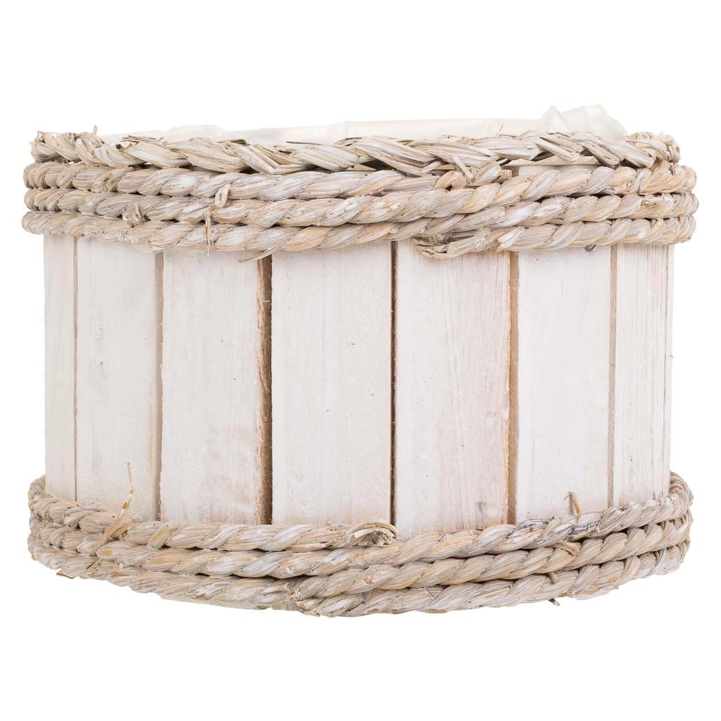 Cesto in legno e corda bianco d20x12/21h