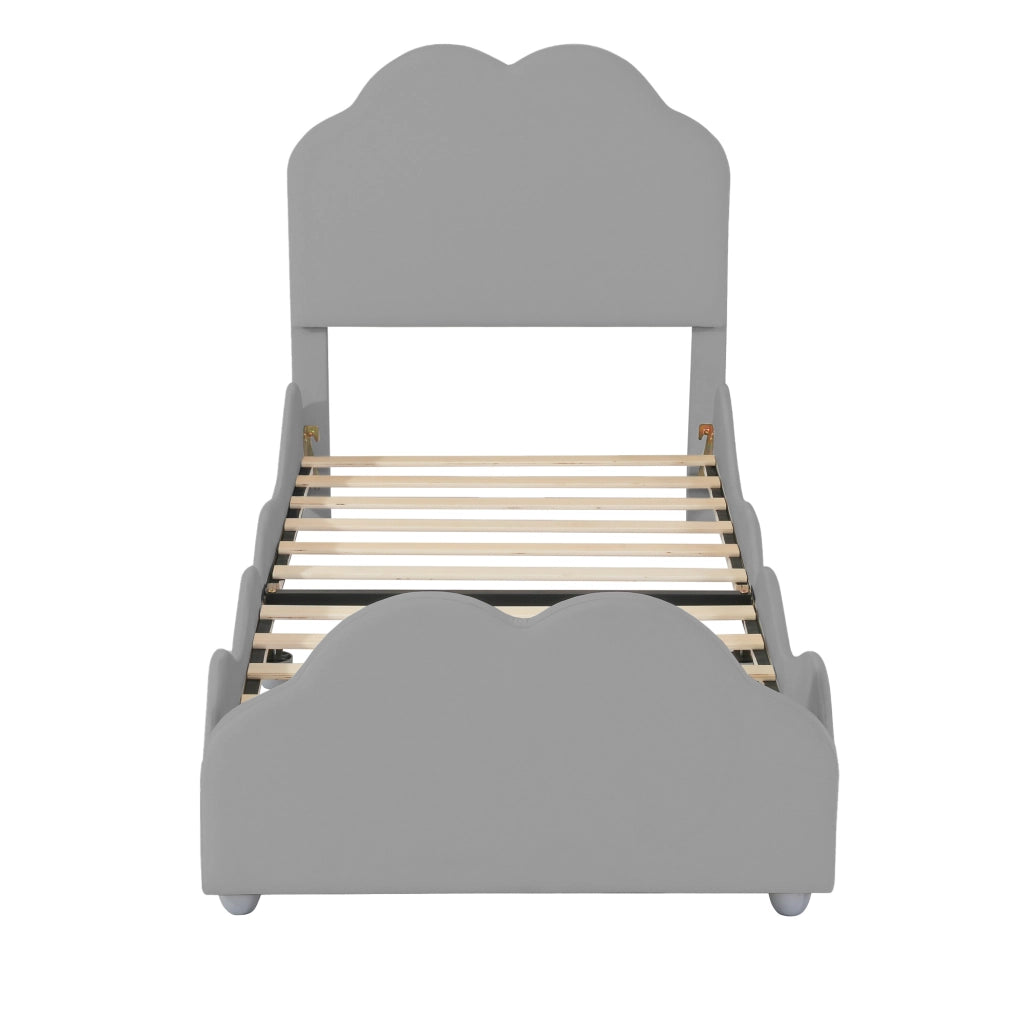 DESMIU Letto per bambini 1 posto con barriera, testiera e pediera a nuvola, 90 × 200 cm, senza materasso, grigio