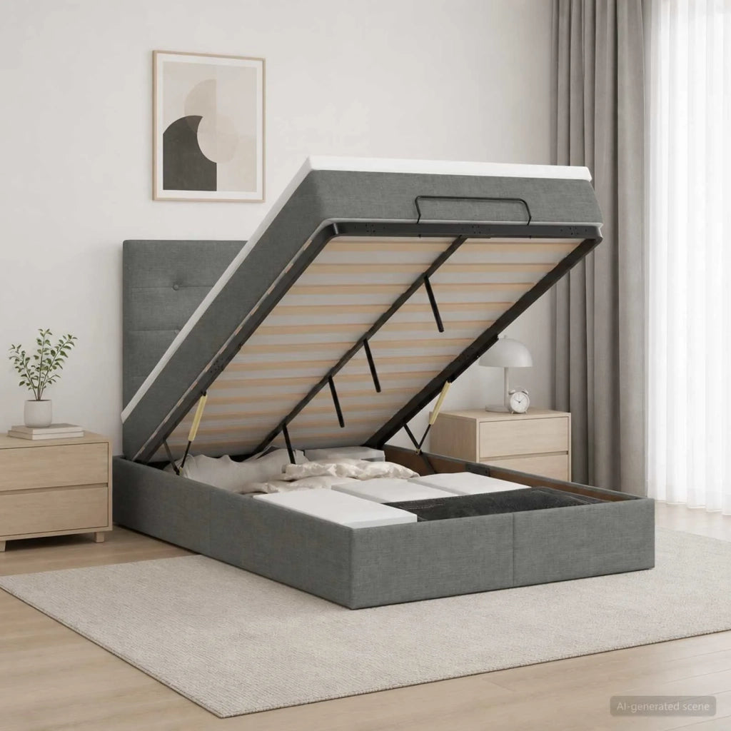 Letto Ottomano con Materasso e LED Grigio Scuro 120 x 190 cm 3458056
