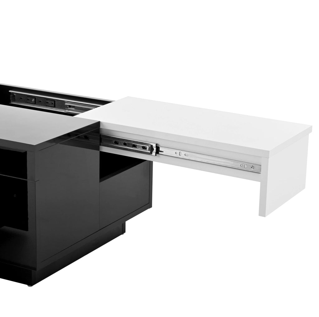 Tavolino da caffè LED estraibile 80x50x35;5 cm in MDF nero e bianco