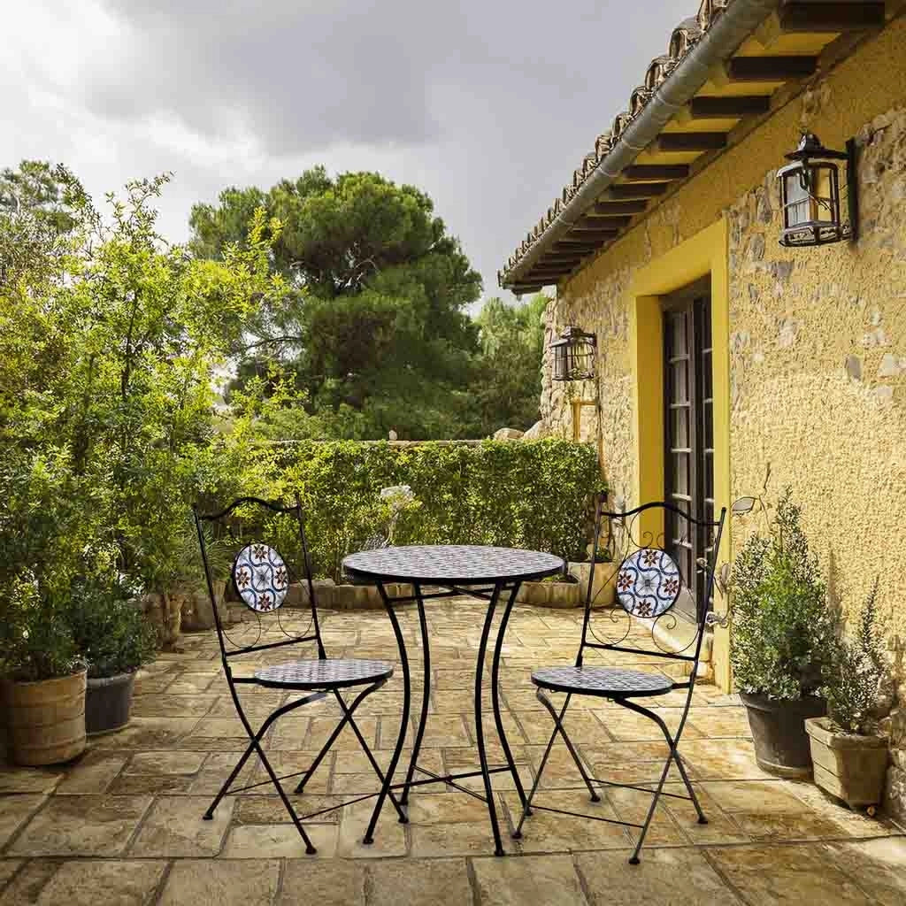 Tavolo + 2 sedie in ferro battuto, D60x75h-sedia(2): D38x46-90h Nero