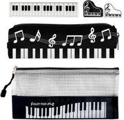 Etui per pianoforte in tessuto nero - Etui per ragazze - Etui portatile - Chiusura a cerniera - Incluso righello/gomma - Materiale in canapa duraturo