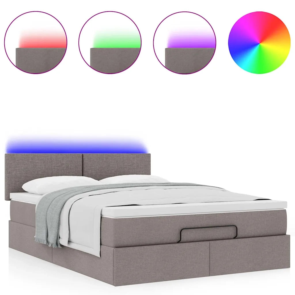 Pouf Letto con Materasso e LED Tortora 140x190 cm in Tessuto 3312226