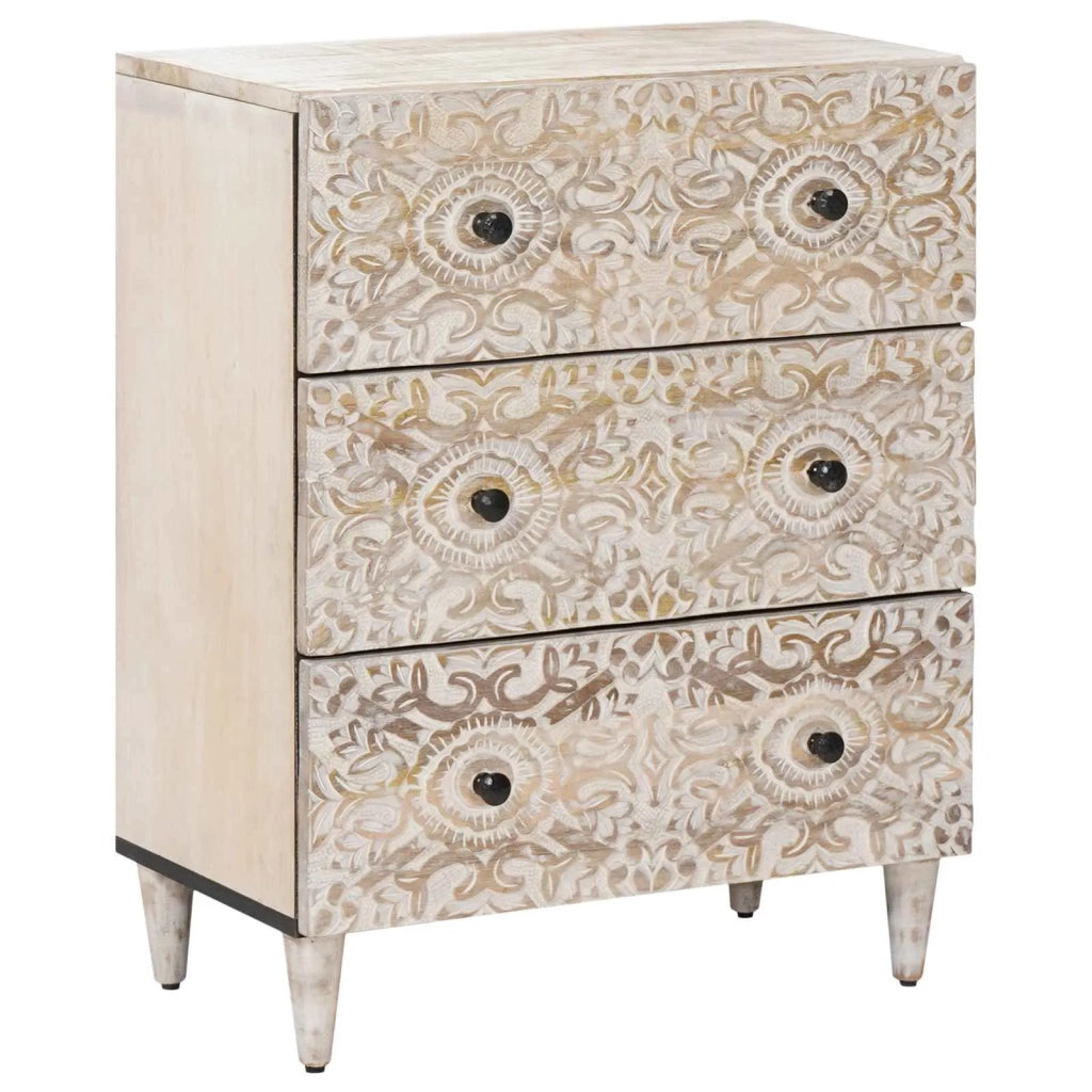 Credenza 2 pcs Bianco 60 x 33,5 x 75 cm Legno di mango massello