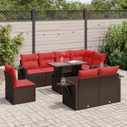 Set Divani Giardino 9 pz con Cuscini Marrone Polyrattan Acacia