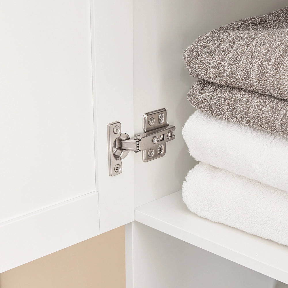 SoBuy Mobile Bagno Salvaspazio Alto con Cesto Portabiancheria 45L – Colonna Bagno Stretto 40x38x180cm con Cassetto in MDF, Ripiano Aperto e Anta Mobiletto per Lavanderia o WC BZR216-W