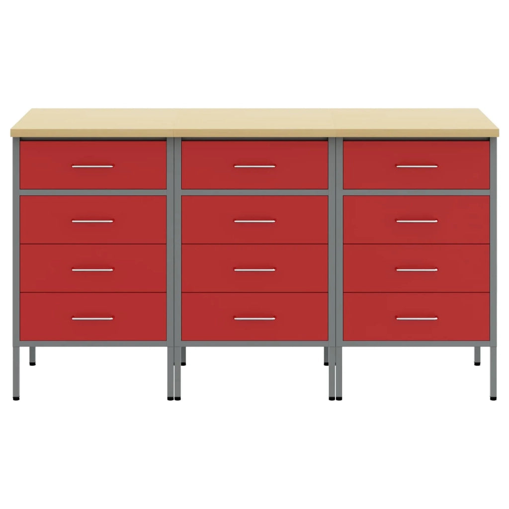 Mobile da lavoro 3 pcs Rosso e Grigio 150 x 55 x 85 cm 3321369