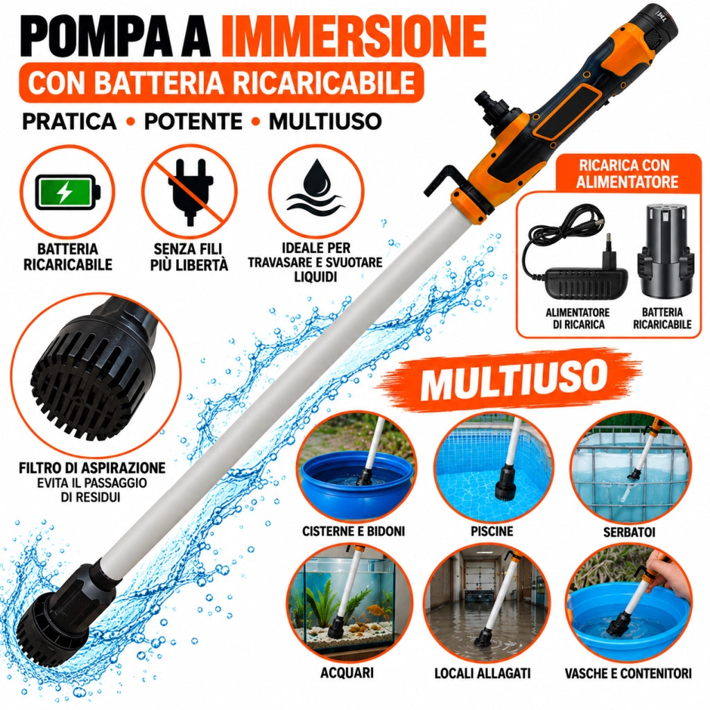 Pompa a Immersione con Batteria Ricaricabile 12V – 2,0Ah