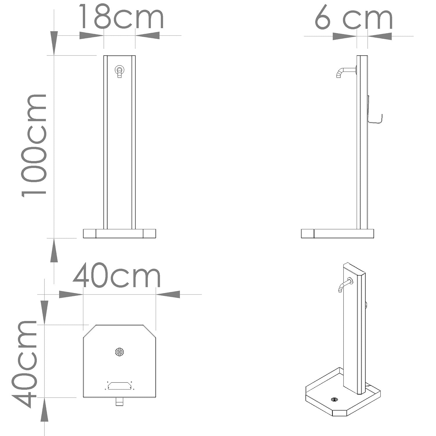Fontana da Giardino Design a Colonna Ovale Rubinetto in Ottone e Base con Ciottoli Corten