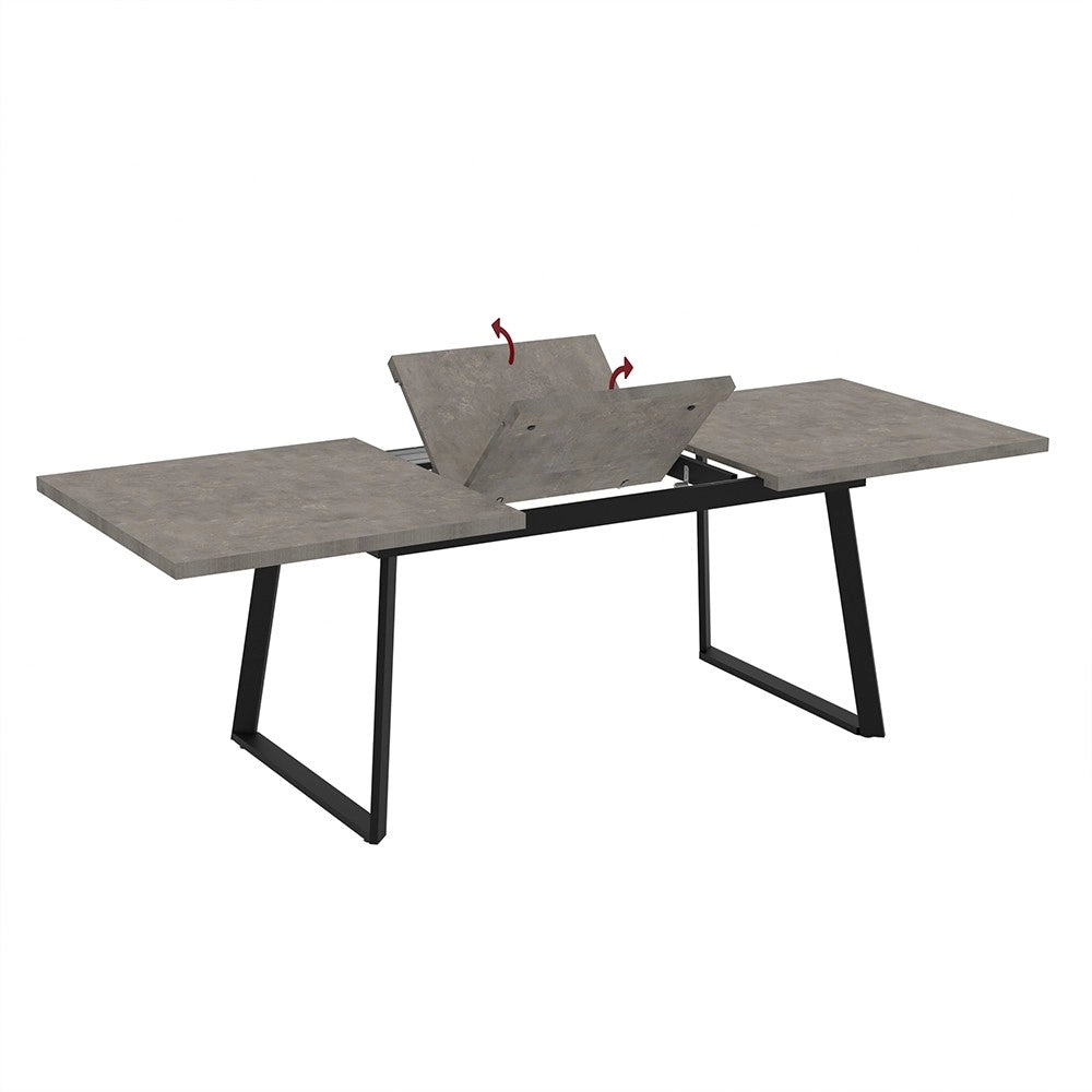 Tavolo allungabile Lavinya piano grigio cemento e gambe in metallo nero 170x90x75h