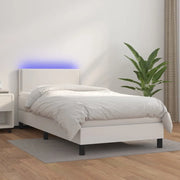 Giroletto Molle con Materasso e LED-Struttura Letto con LED Bianco 100x200cm Similpelle