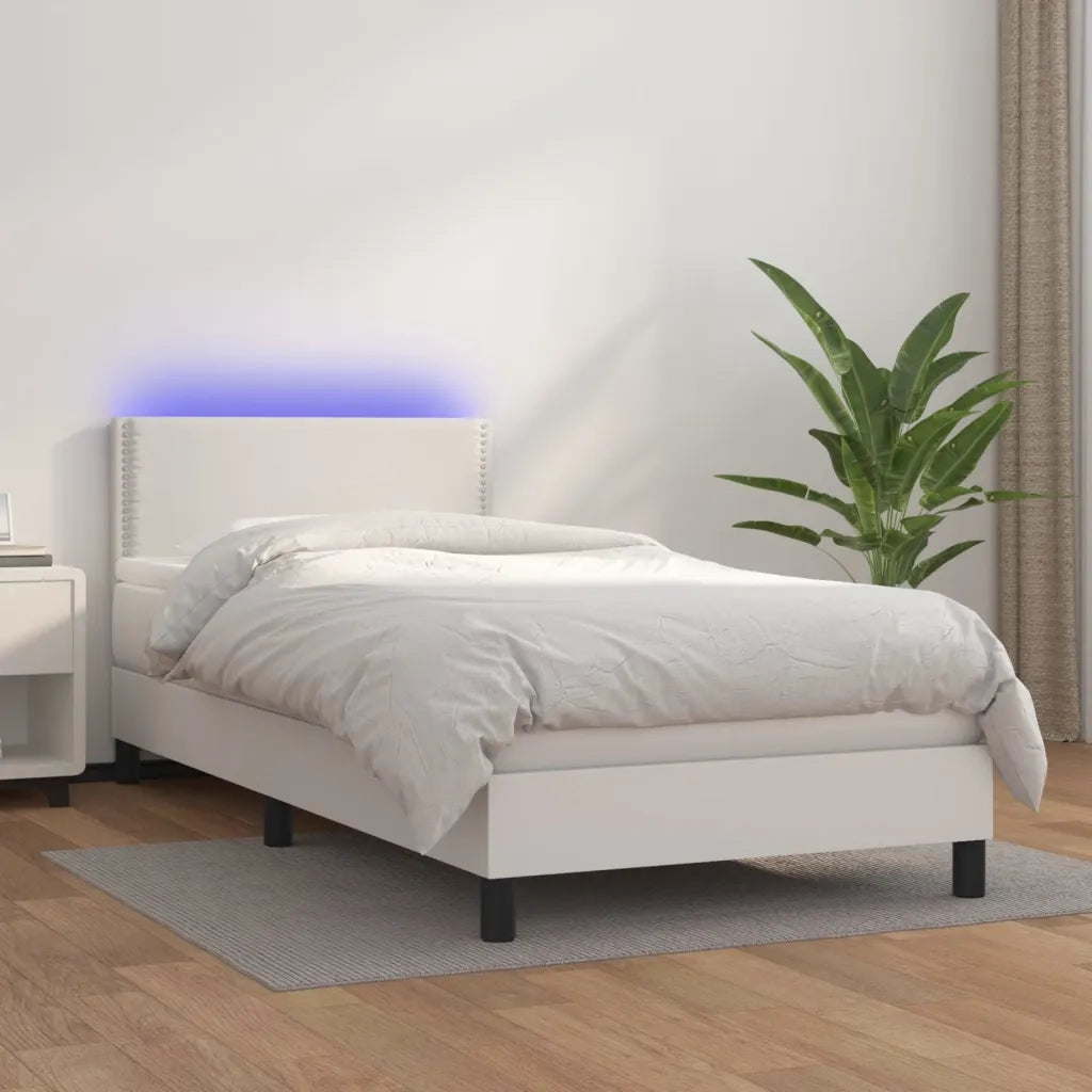 Giroletto Molle con Materasso e LED-Struttura Letto con LED Bianco 100x200cm Similpelle