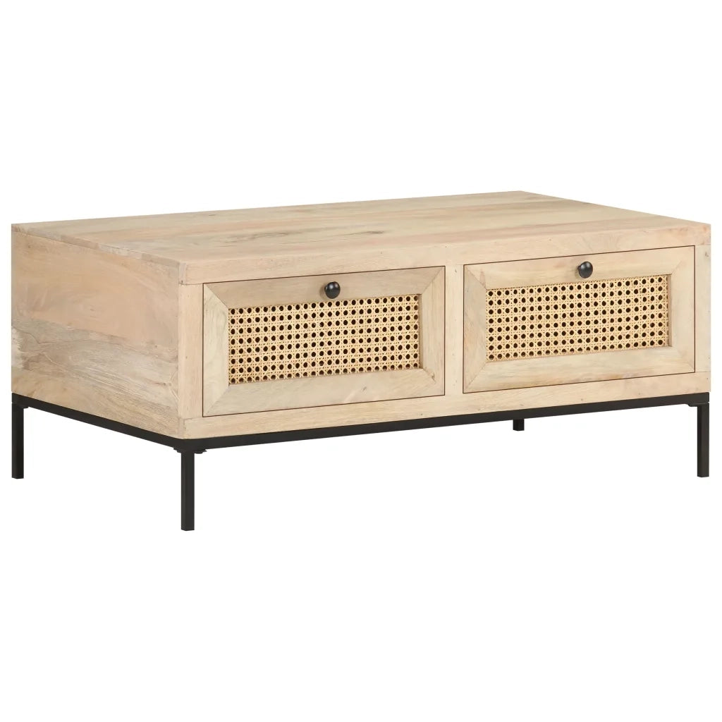 Tavolino da Salotto 90x50x37 cm Legno Massello di Mango e Canna 323511
