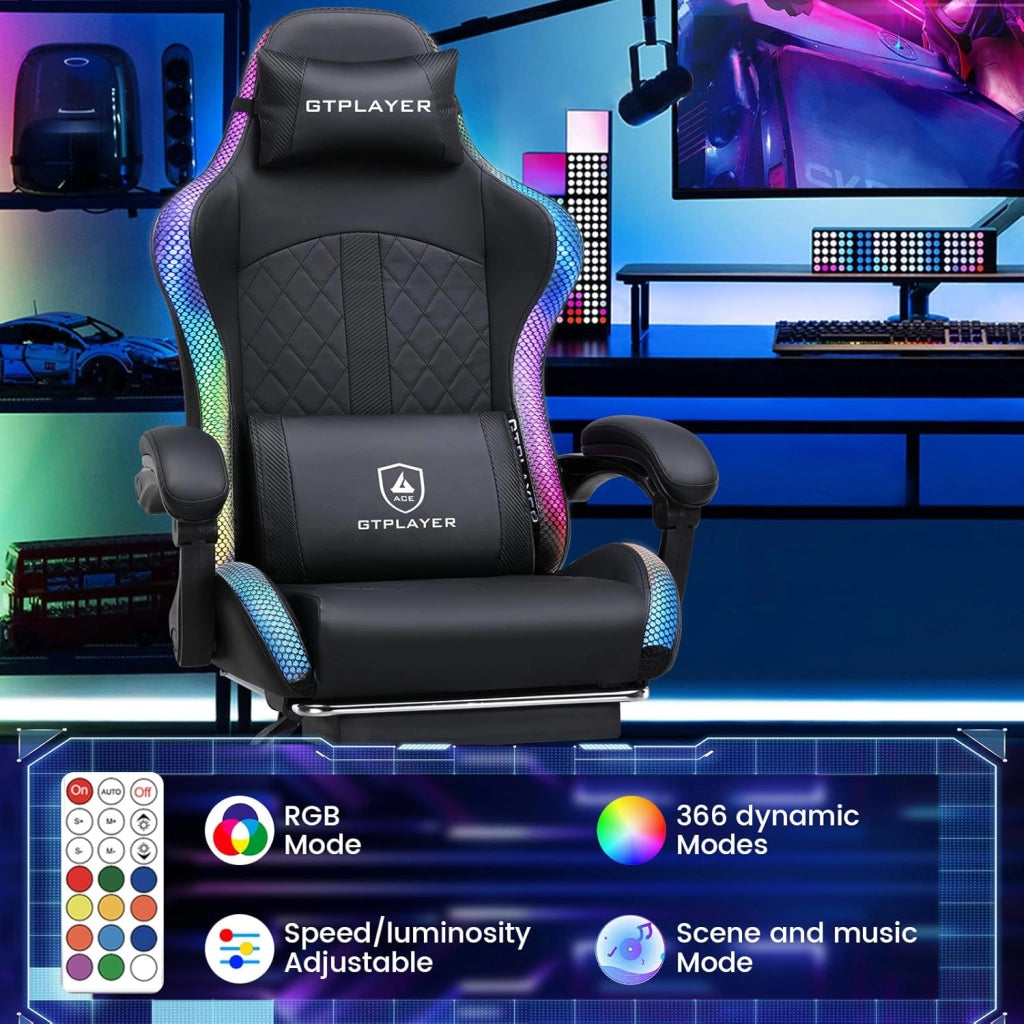 Sedia da gioco, sedia da ufficio, sedia da gioco con altoparlante e barra luminosa, sedia da giocatore, schienale con custodia, sedia ergonomica PC con telecomando