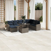 Set Divani da Giardino 9 pz con Cuscini Grigio in Polyrattan 3267471