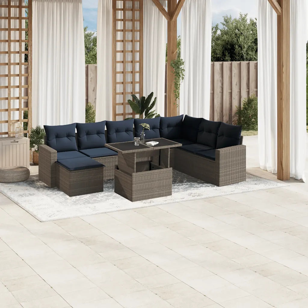 Set Divani da Giardino 9 pz con Cuscini Grigio in Polyrattan 3267471