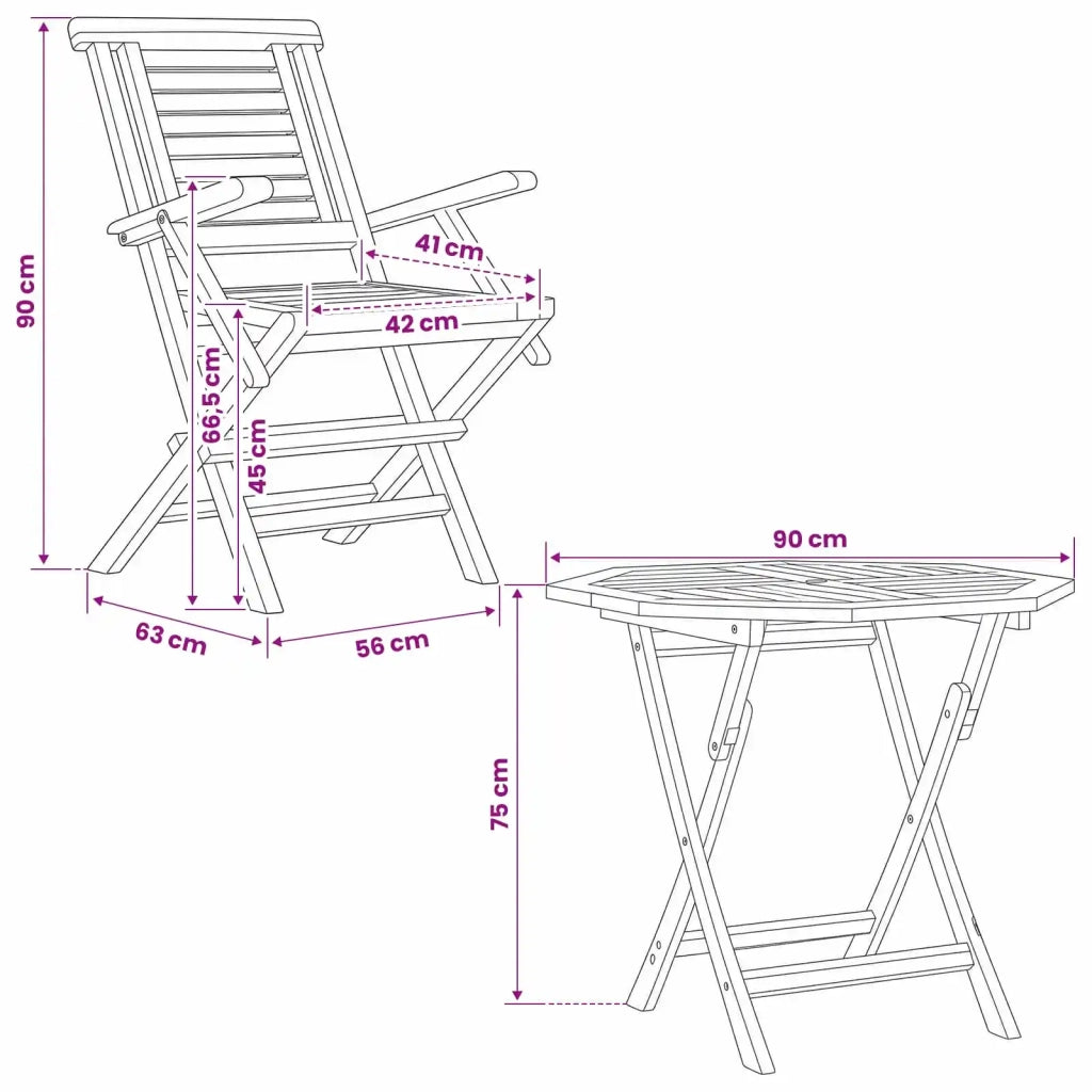 Set bistro da giardino pieghevole da 5 pezzi Naturale 3434112