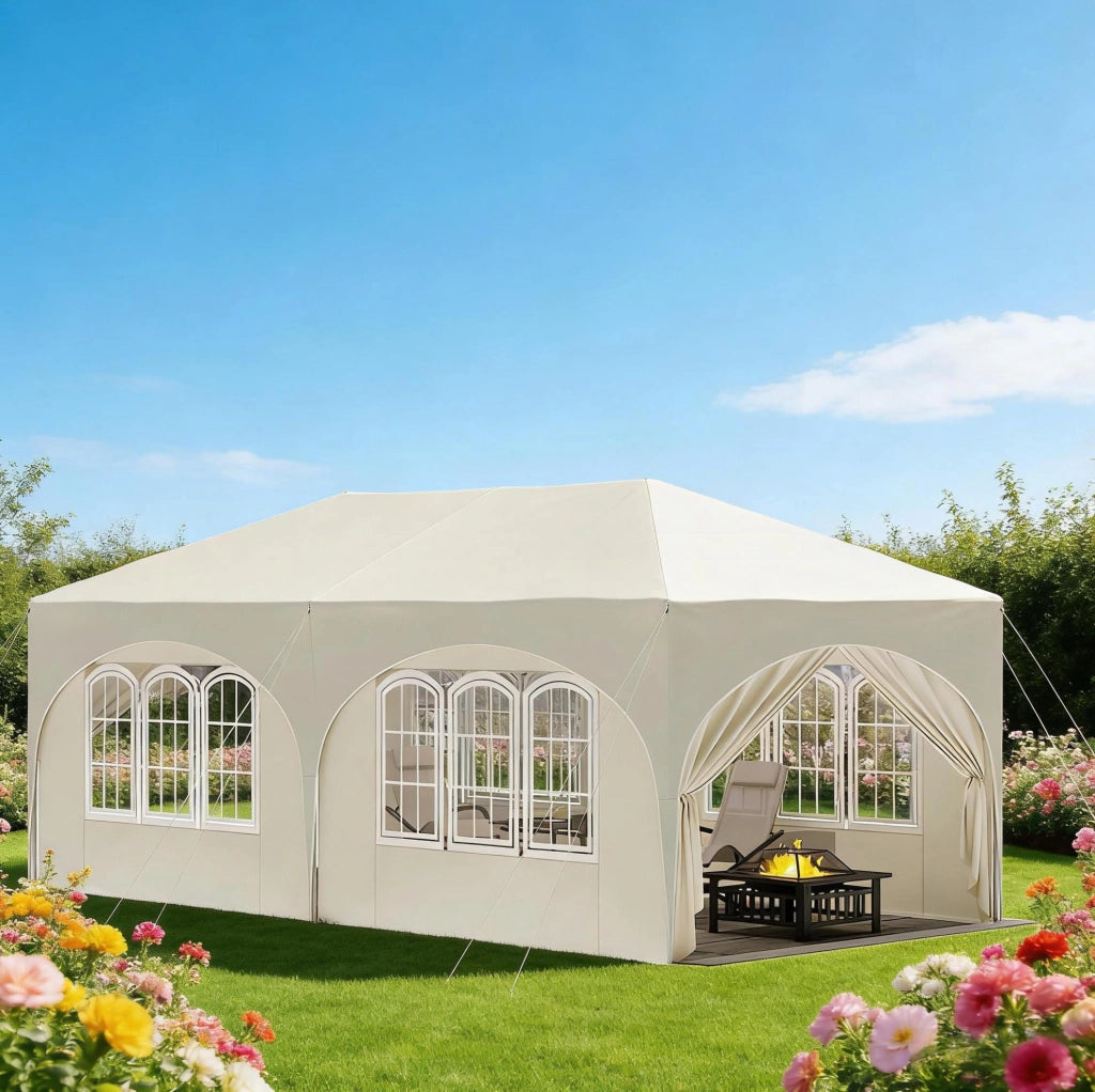 Gazebo pieghevole 3 x 6 m con pareti laterali beige
