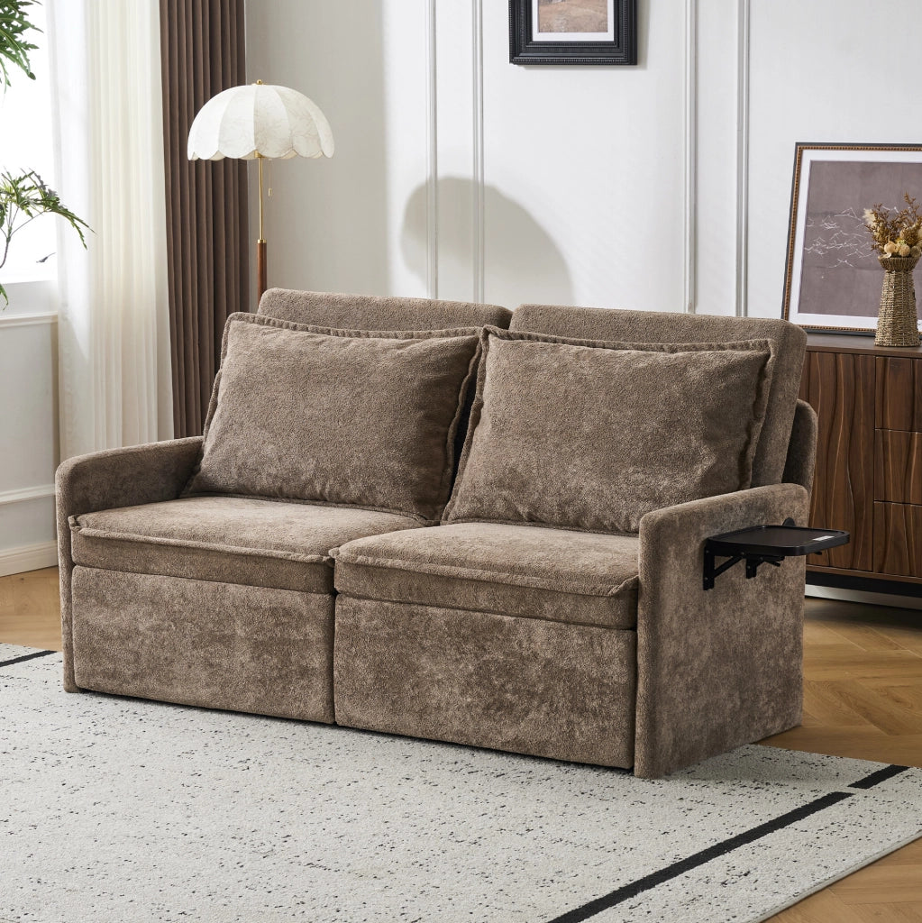 Divano letto 172，5x71x95 cm in ciniglia marrone con USB Type-C e vano contenitore