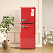Frigorifero a doppia porta (112L) – controllo della temperatura a 7 livelli; classe di efficienza energetica E; luce LED; ripiani regolabili e portauova – Rosso