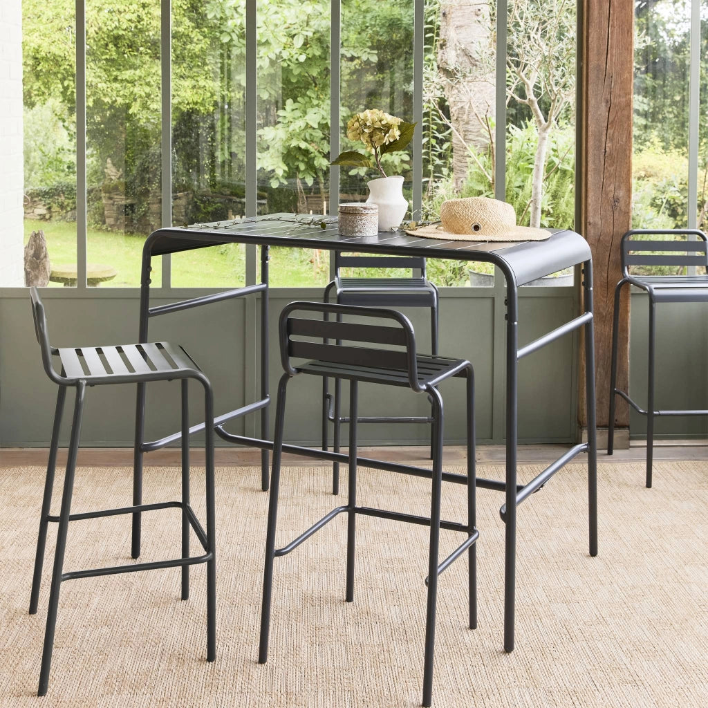 Set tavolo alto da giardino in acciaio con 4 sgabelli, 120cm,