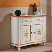 Credenza napoletana in legno bianco decorata filo arancione