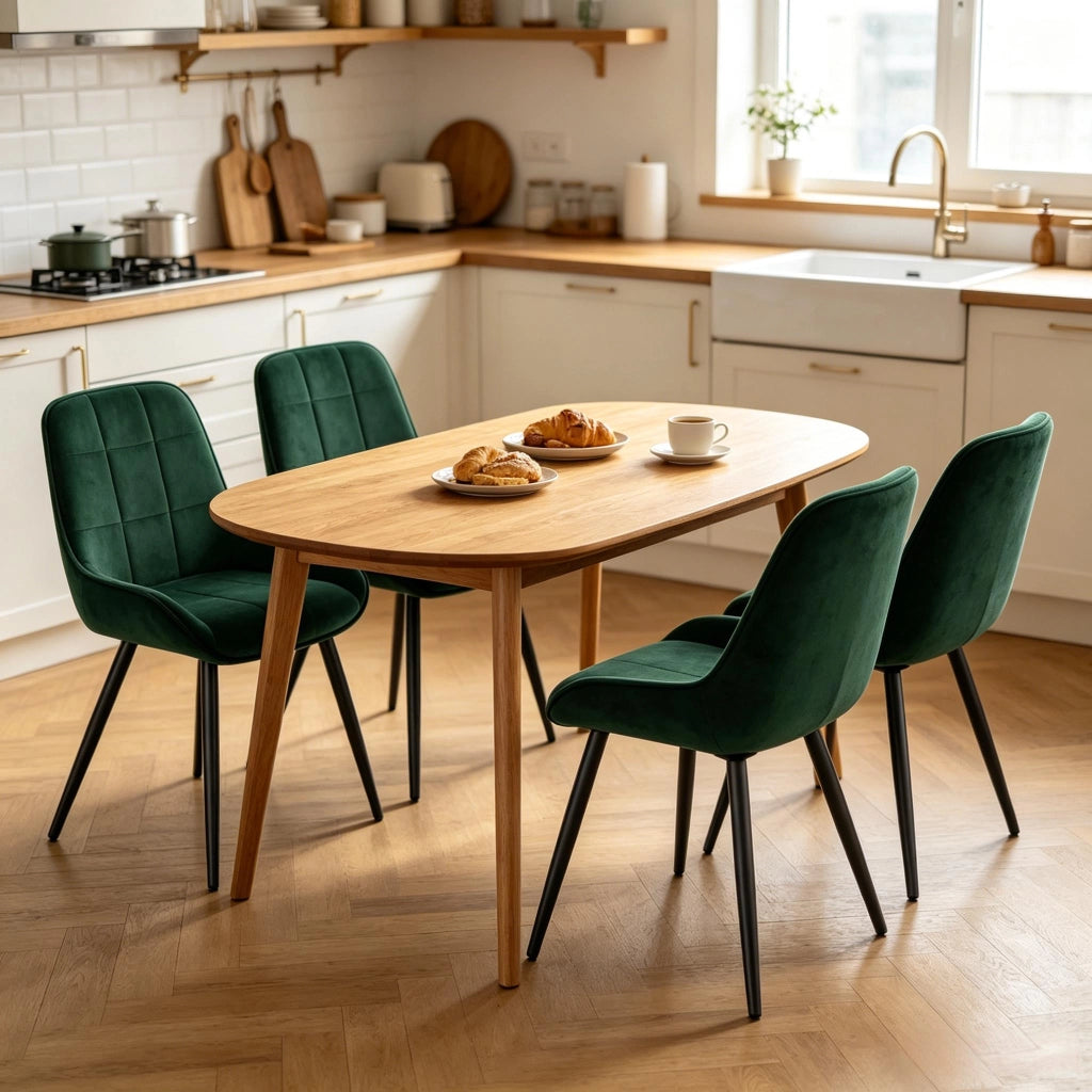 SEDIA Set da 4 pezzi in velluto verde scuro con gambe in metallo