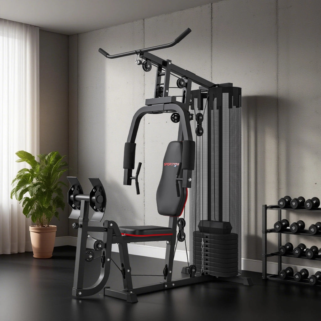 Stazione Fitness Multifunzione ¨C Xylo ¨C Con Blocchi Peso 45kg, Cavi Alti, Leg Press